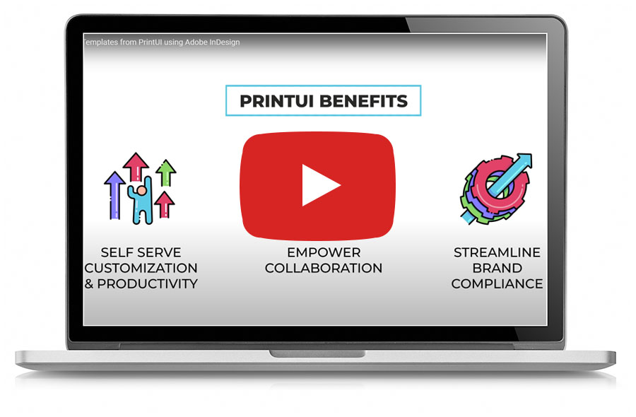 Laptop screen showing PrintUI benefits - links to video