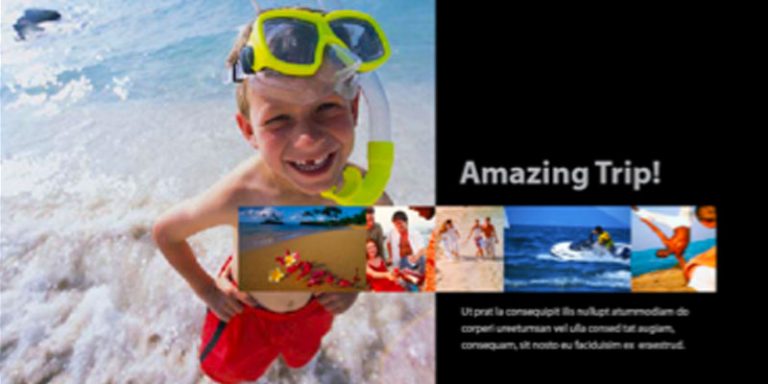Photo of kid in snorkel gear with words "Amazing Trip"
