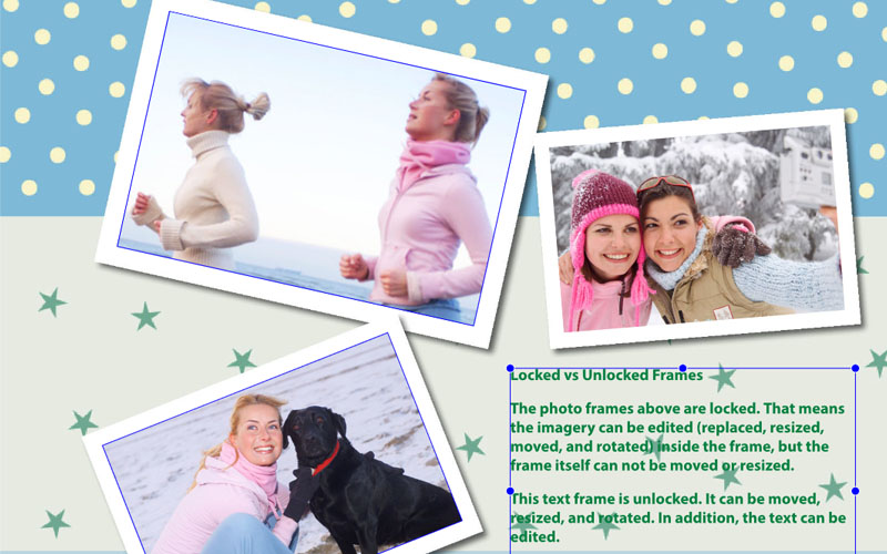 3 images of women running, a woman with a dog, and two women in snow